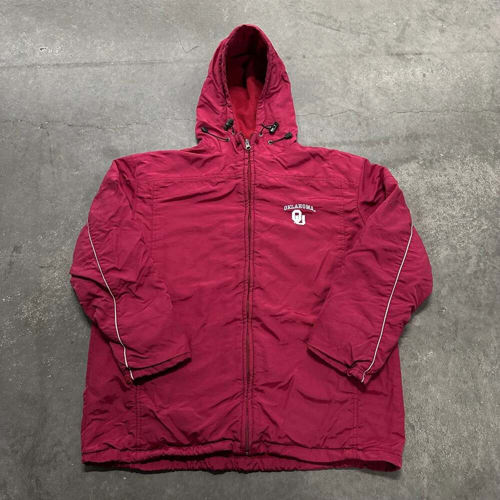 Vintage NCAA Oklahoma Sooners Full Zip Hooded Windbreaker Jacket Red Large